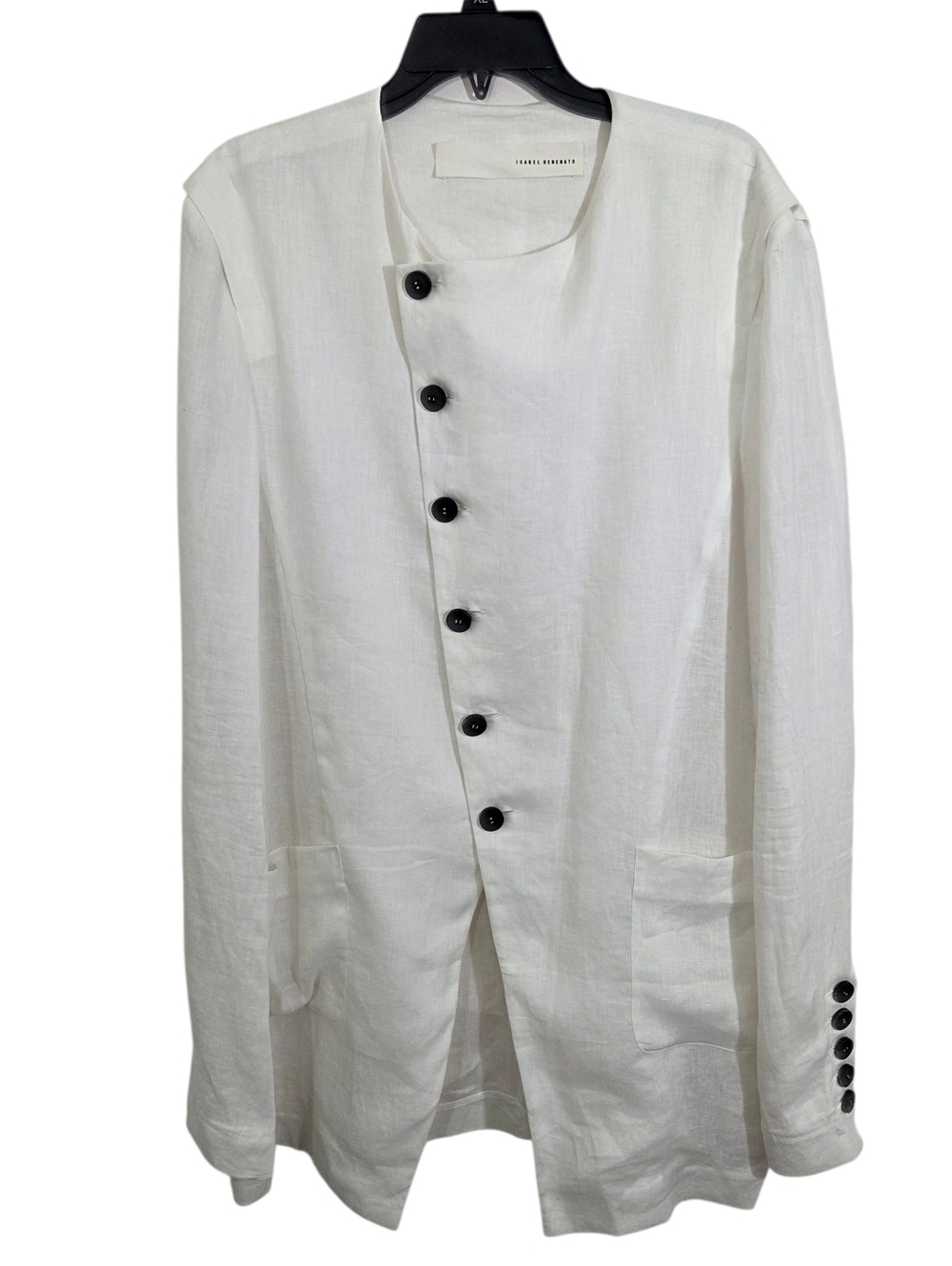 Isabel Benenato Linen Jacket Top White Asymmetric Buttons Lagenlook Boho Large